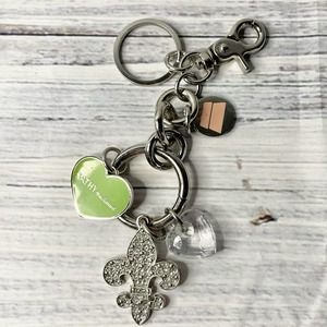 Kathy Van Zeeland Silver & Green Key Chain with Fleur-de-Lis and Heart Charm